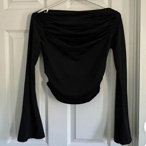 Edikted black long sleeve off shoulder open back blouse NWT size large